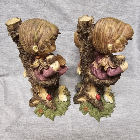 2 × 8" Wooden Art Figurine Of Boy And Girl In A Tree Branch With Pet Dog - Picture 7 of 11